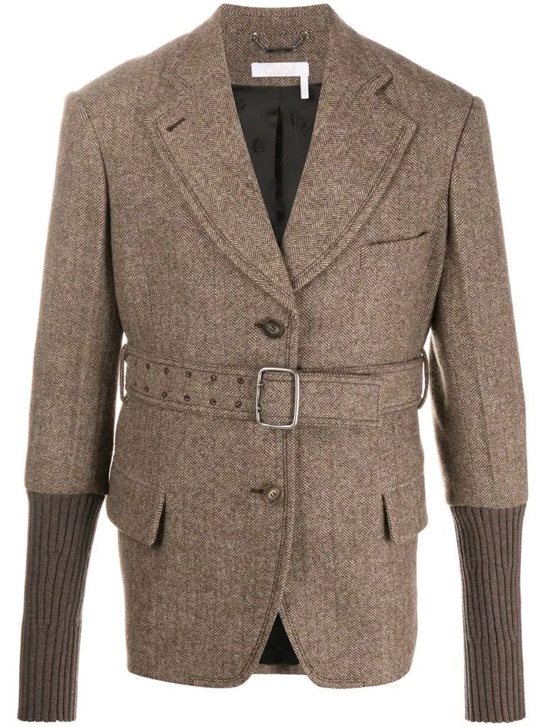 belted-waist single-breasted jacket