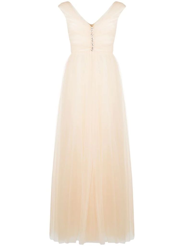 v-neck flared evening gown