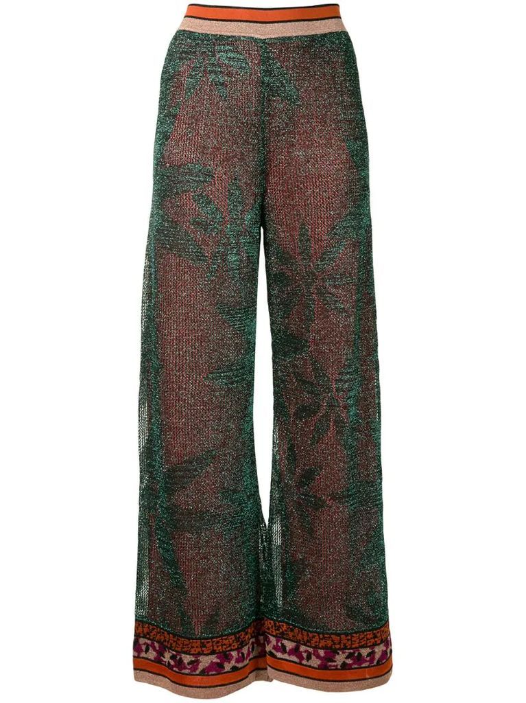 metallic-threaded trousers