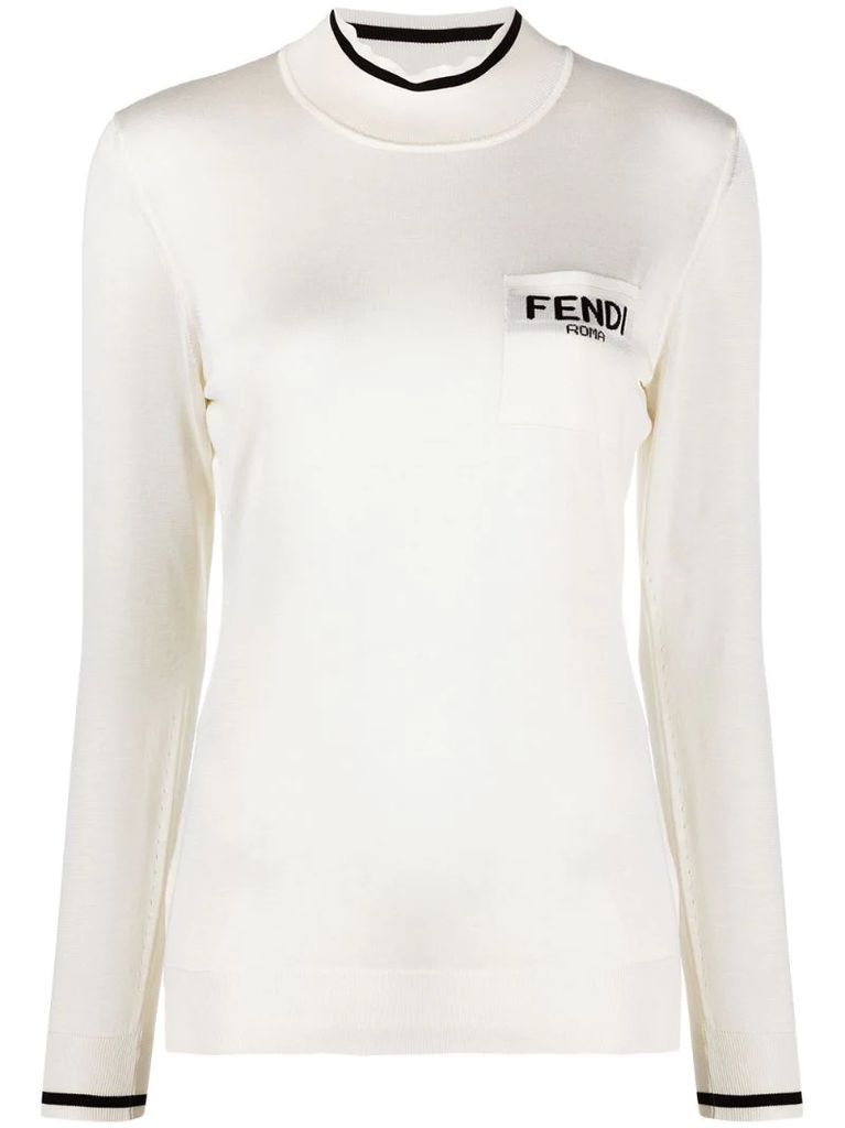 logo embroidered knitted roll neck