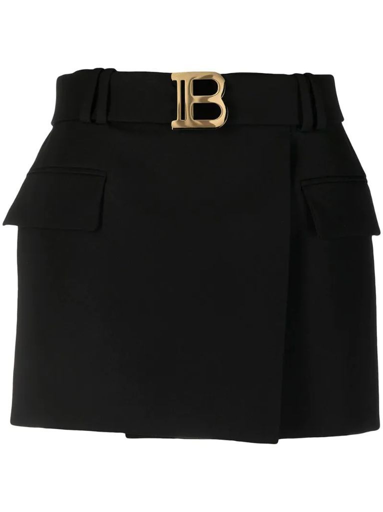 low-rise belted skirt