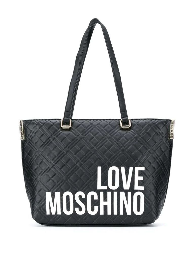 quilted logo-print tote