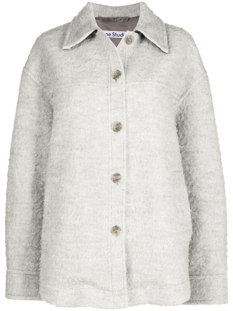 single-breasted pilled overshirt coat