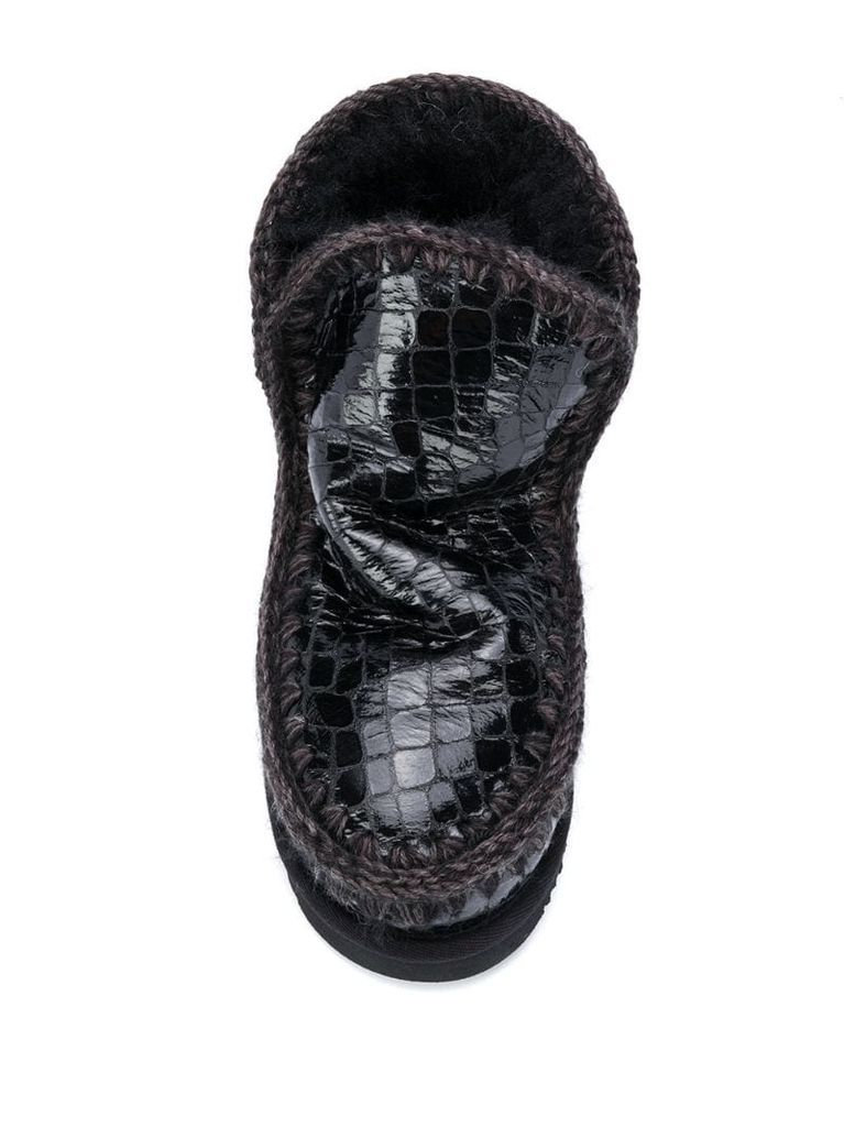 crocodile-embossed snow boots