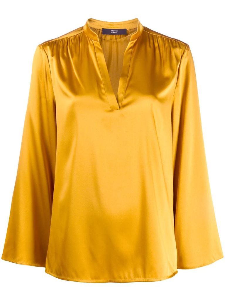 split-neck silk blouse
