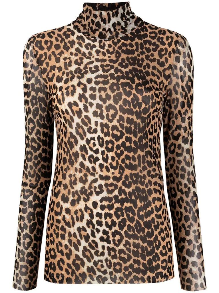 leopard-print rollneck jumper