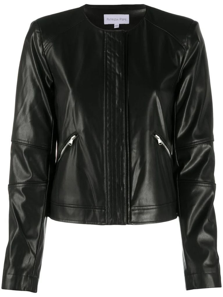 faux leather cropped biker jacket