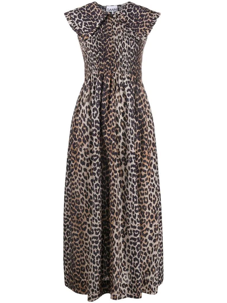 leopard-print peter pan collar dress