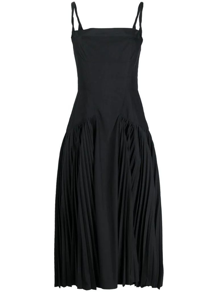 high-low pleated dress