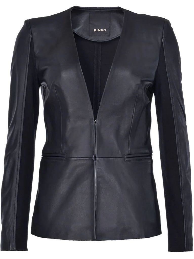 panelled leather and felt jacket