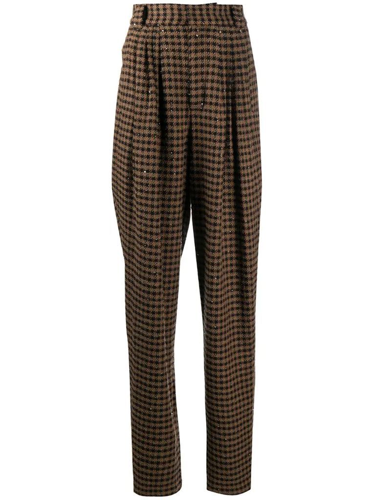 check high-rise tailored trousers