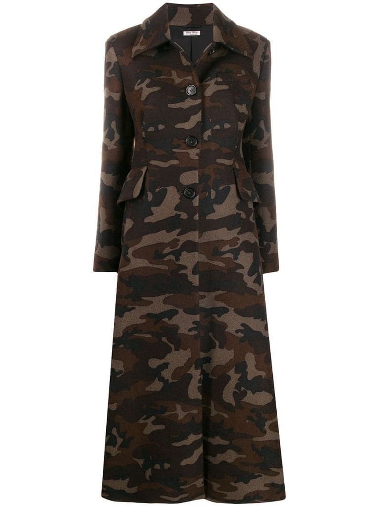 camouflage button-front coat