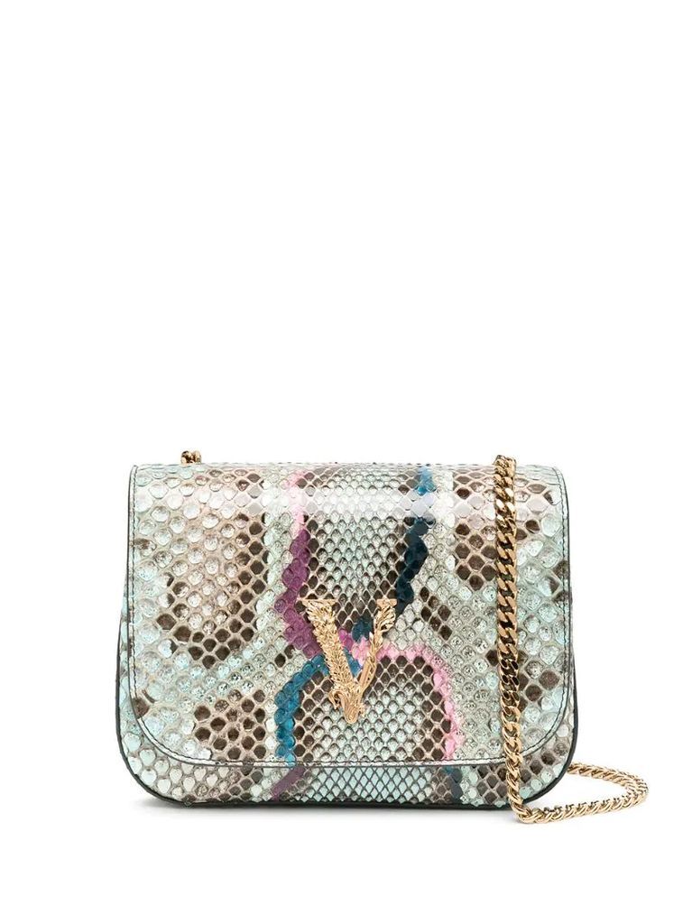 snakeskin-effect logo shoulder bag