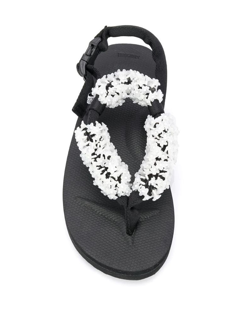floral-embroidered thong sandals
