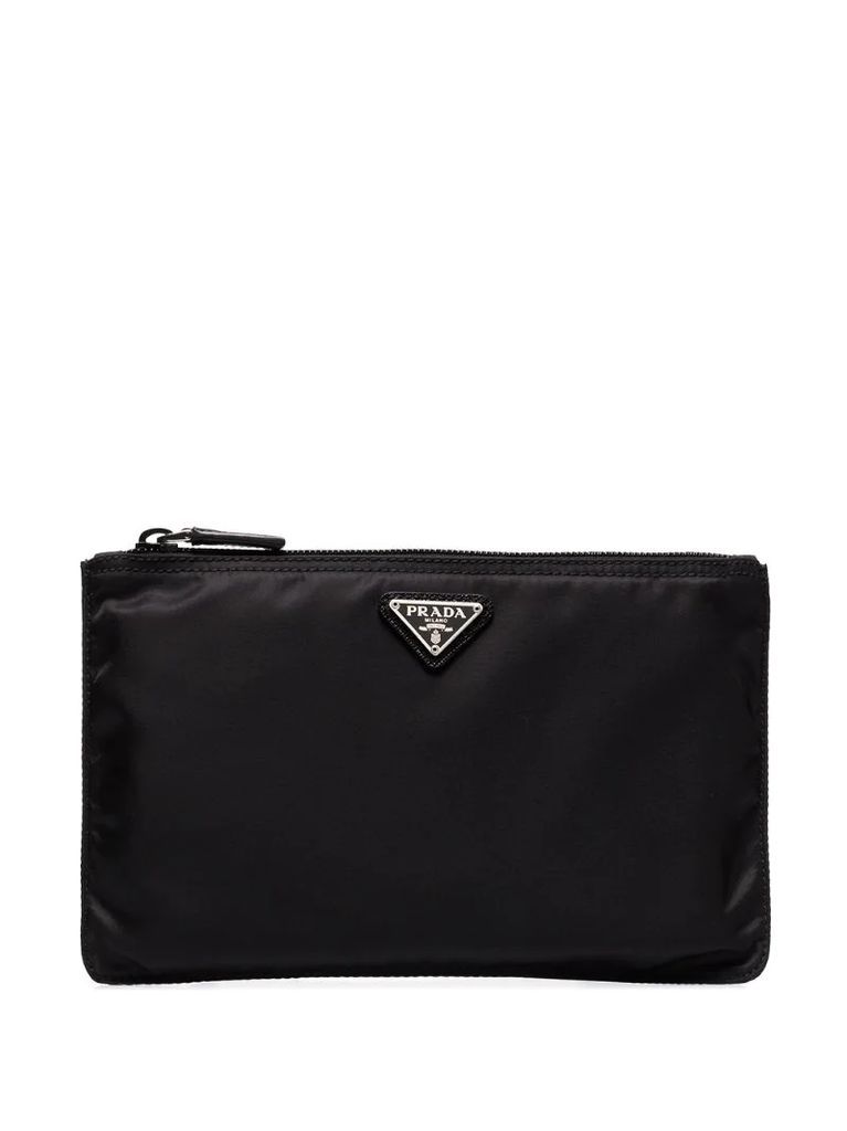 triangle-logo zip clutch bag
