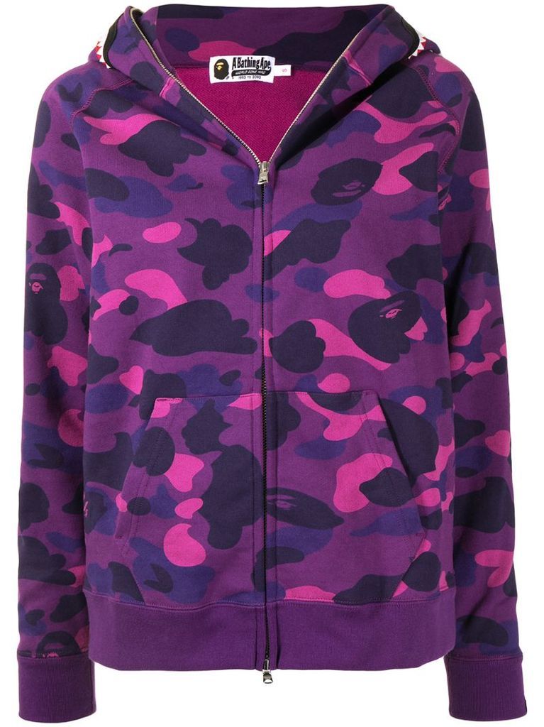 abstract-print zip-up hoodie