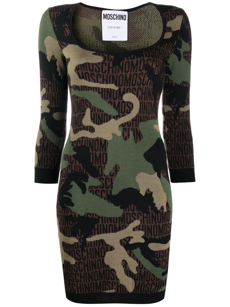 camouflage-pattern knitted dress