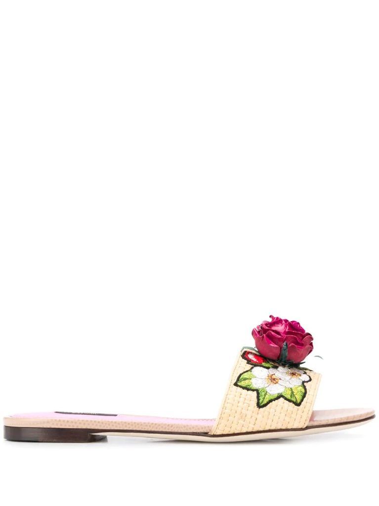 Bianca floral-appliqué slide sandals