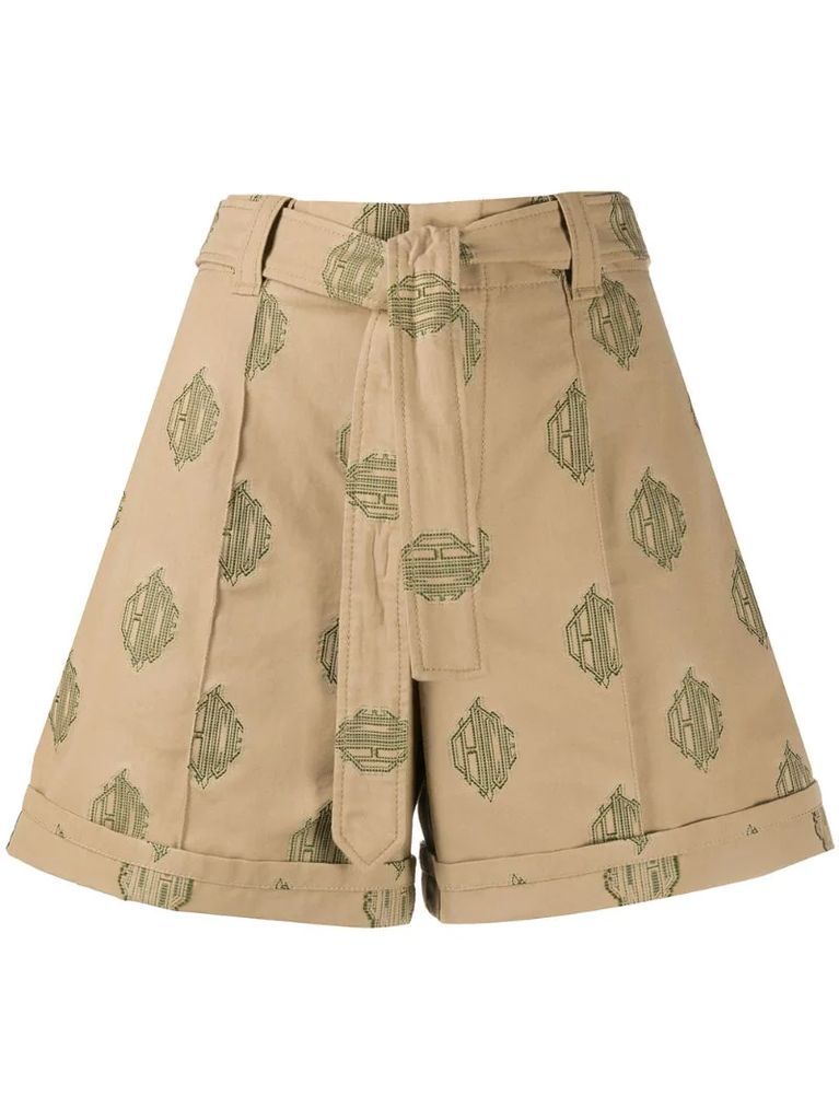embroidered logo belted shorts