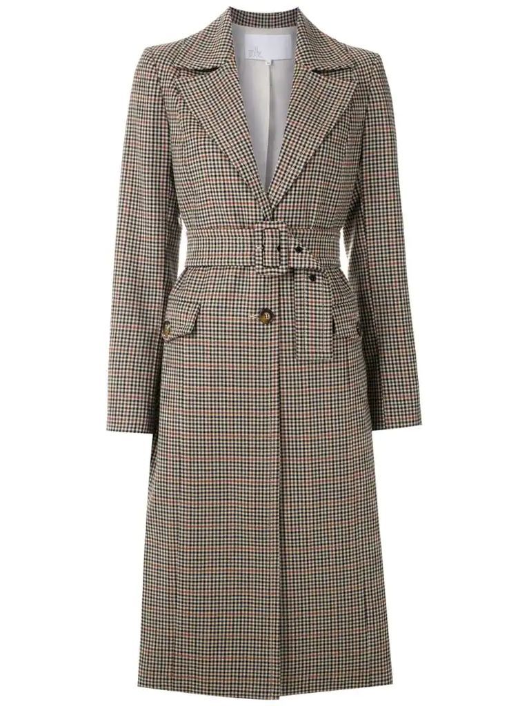 belted check coat