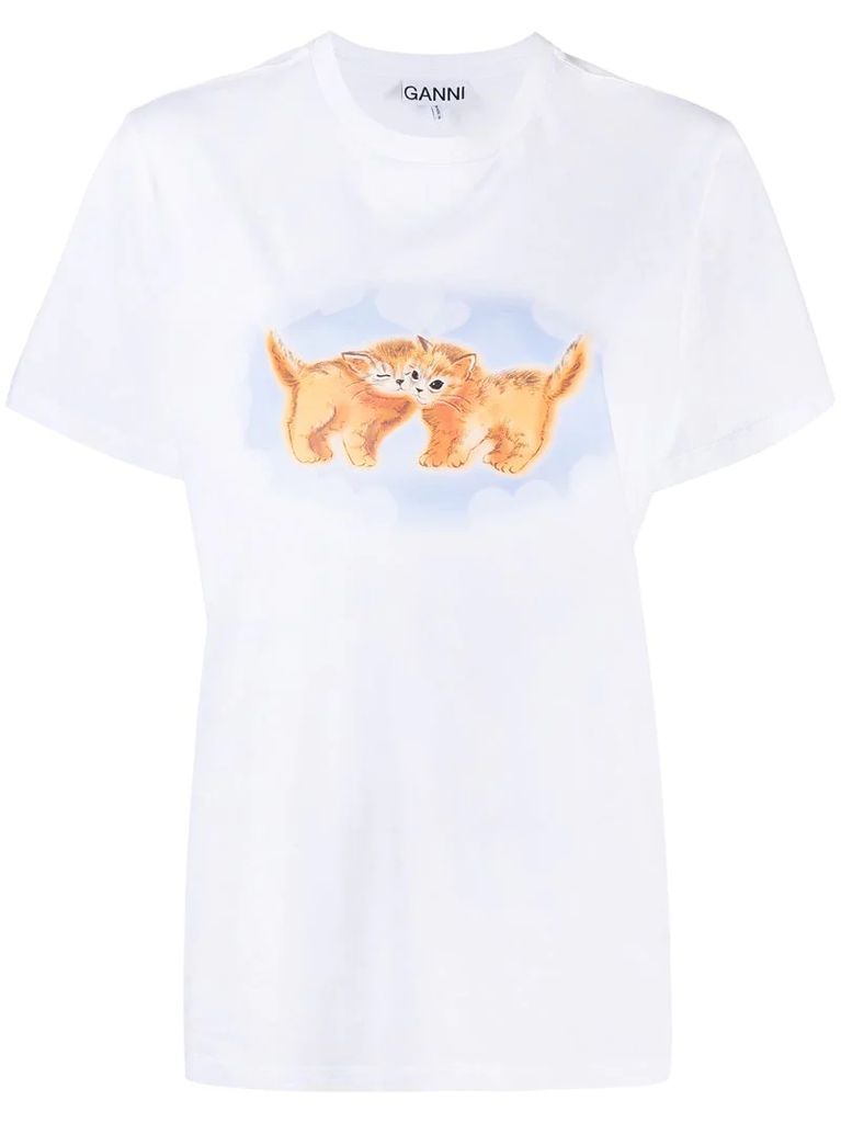 kitten-print organic-cotton T-shirt