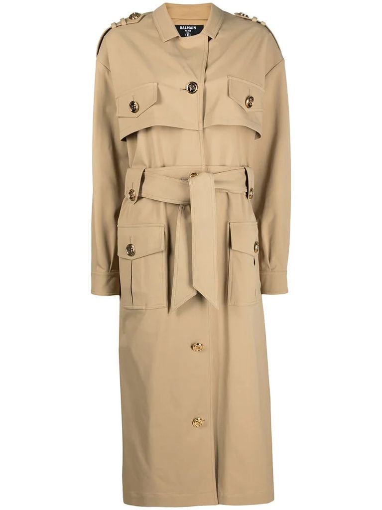 embossed-buttons trench coat