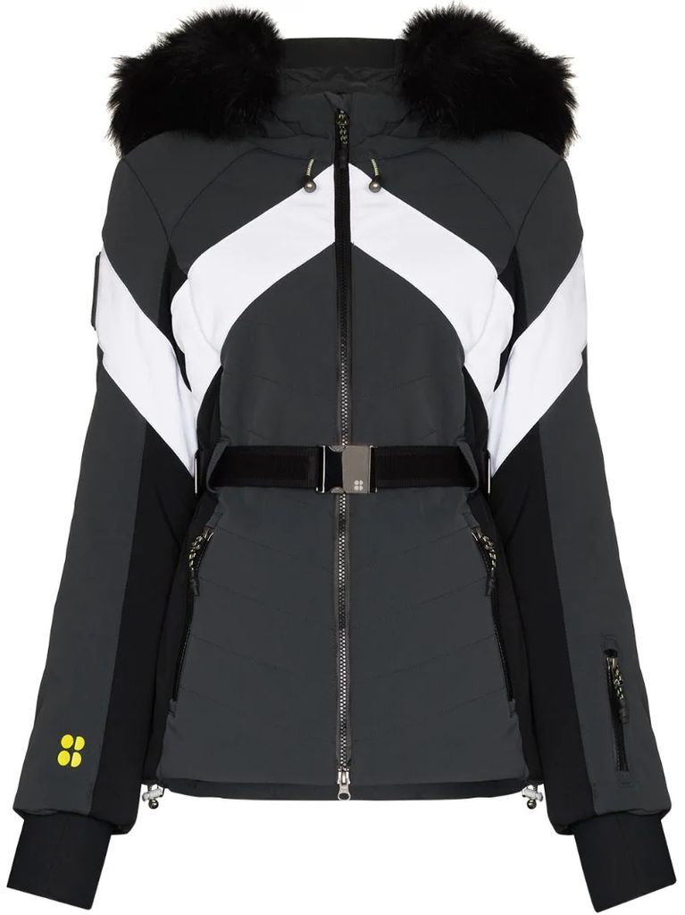 panelled hooded ski jacket