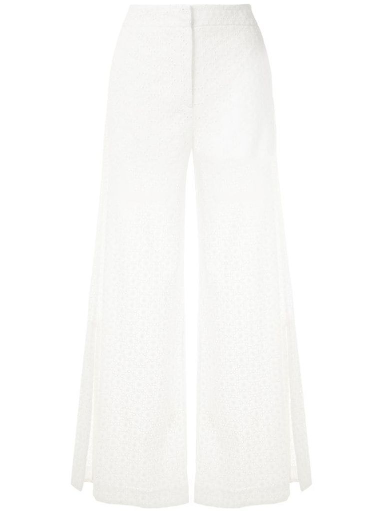 Menezes broderie anglaise wide leg trousers