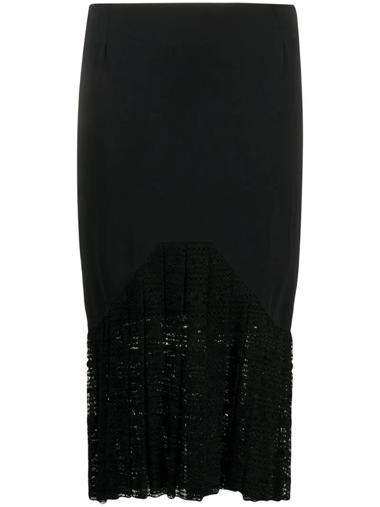 1990s pleated lace pencil skirt