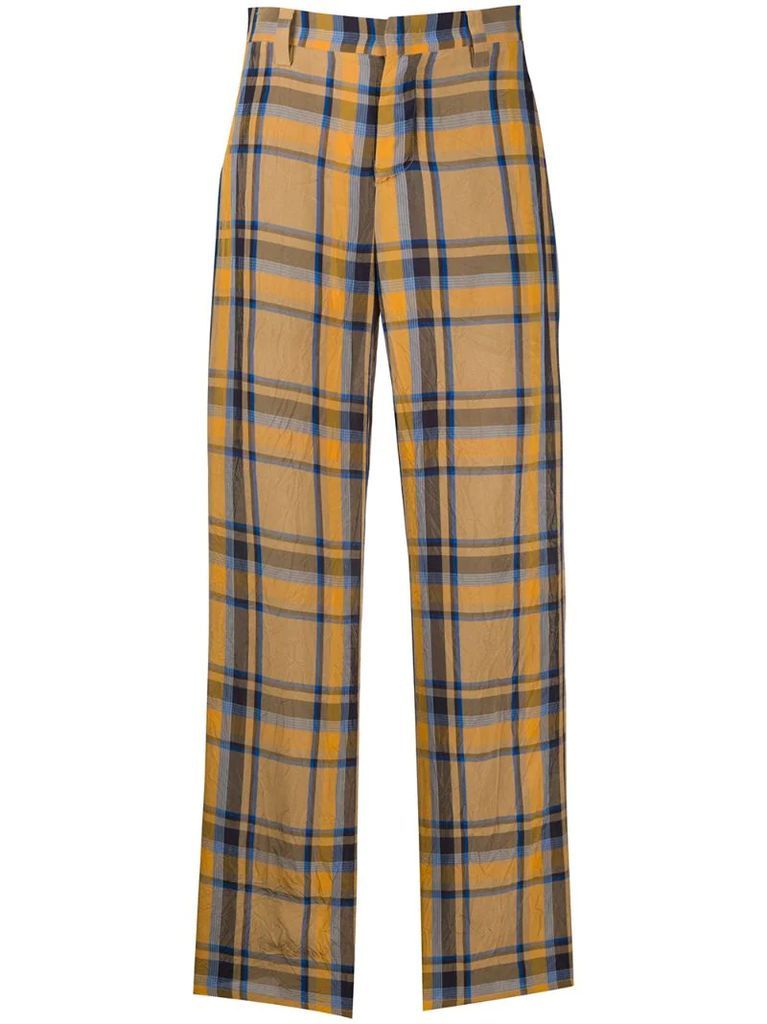 high-waisted tartan trousers