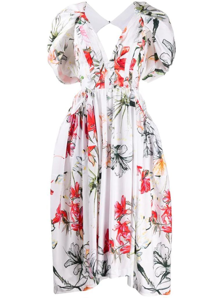 Endangered Flower poplin midi dress