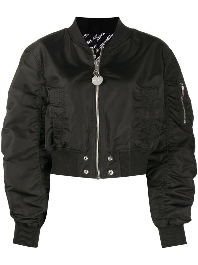 reversible ruched cropped bomber jacket