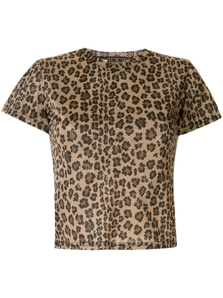 leopard print mesh T-shirt