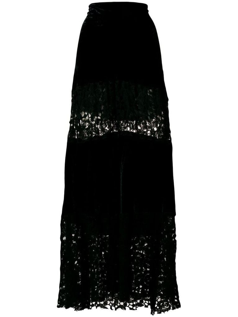 lace-embroidered maxi skirt