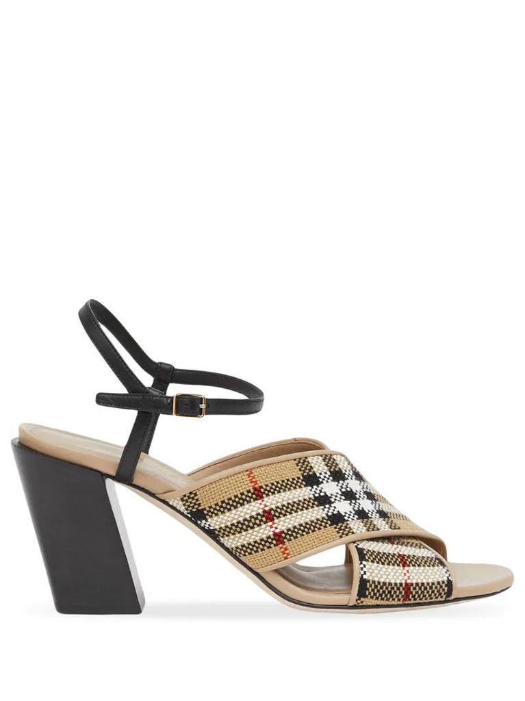check-pattern 70mm block-heel sandals