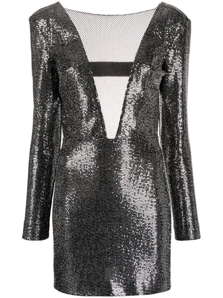 metallic mesh-front mini dress