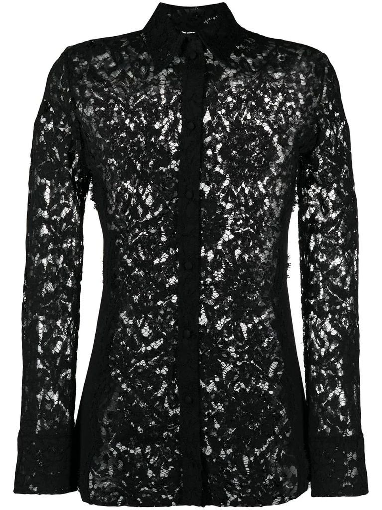 lace-panel long-sleeve shirt