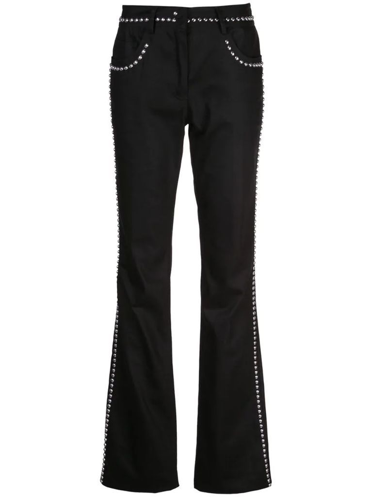 stud embellished flared trousers