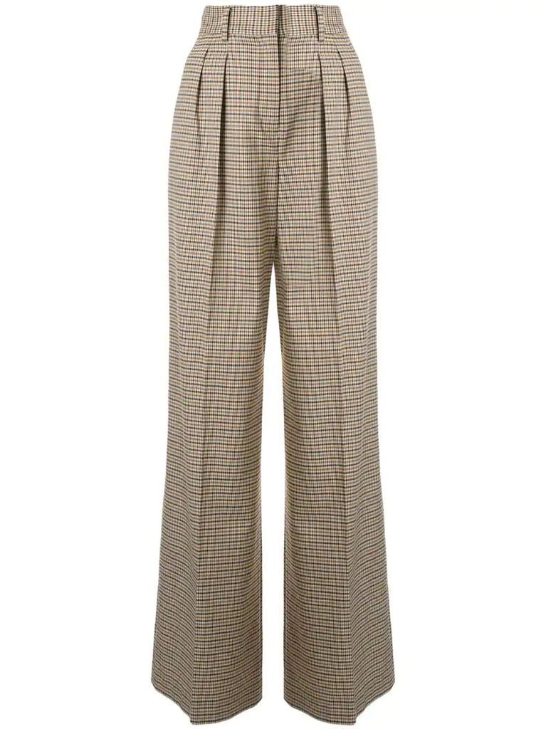 Cocoa high-rise wide-leg checked trousers