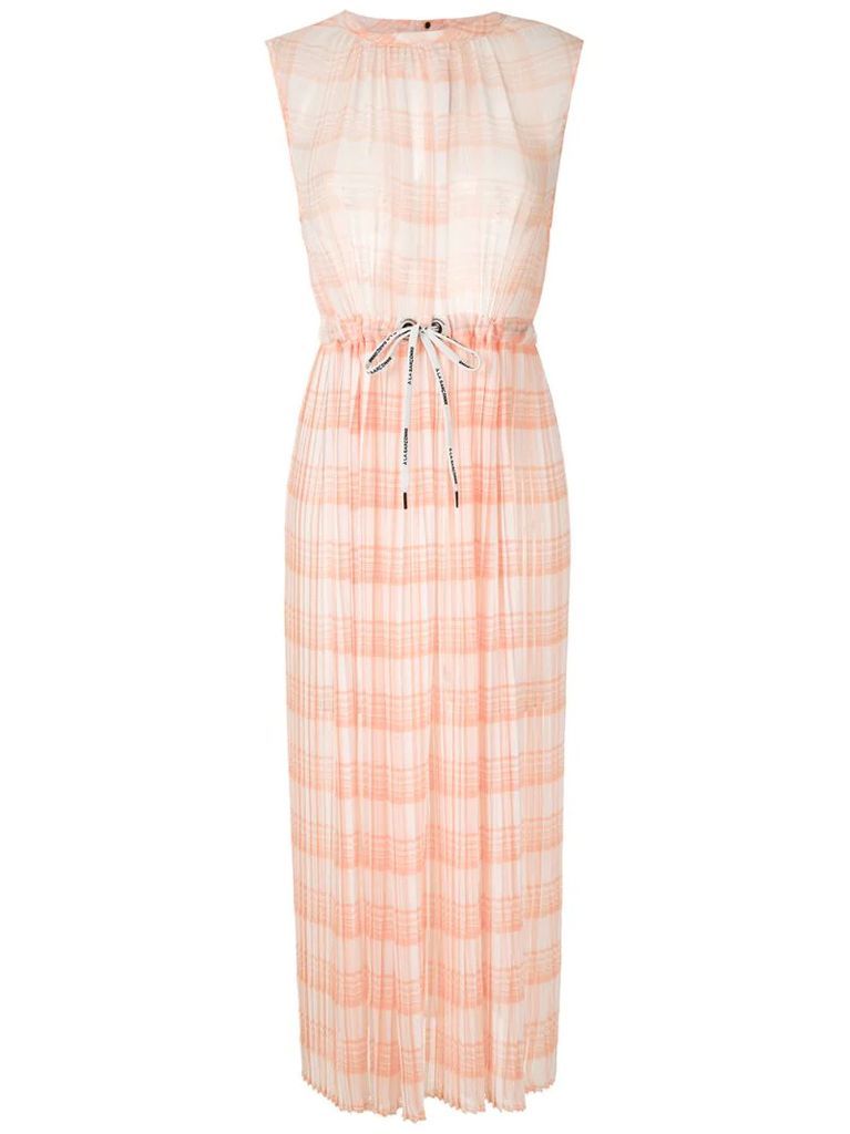 checkered pleated midi dress