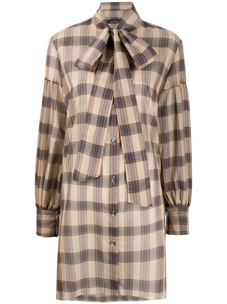 checked pussy-bow shirt dress