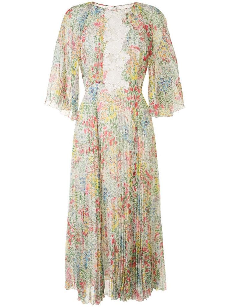 floral-print pleated dress