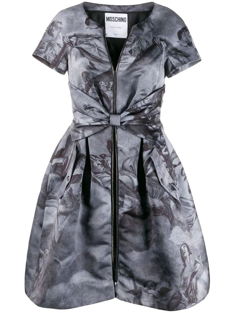 1990s angel printed belted dress