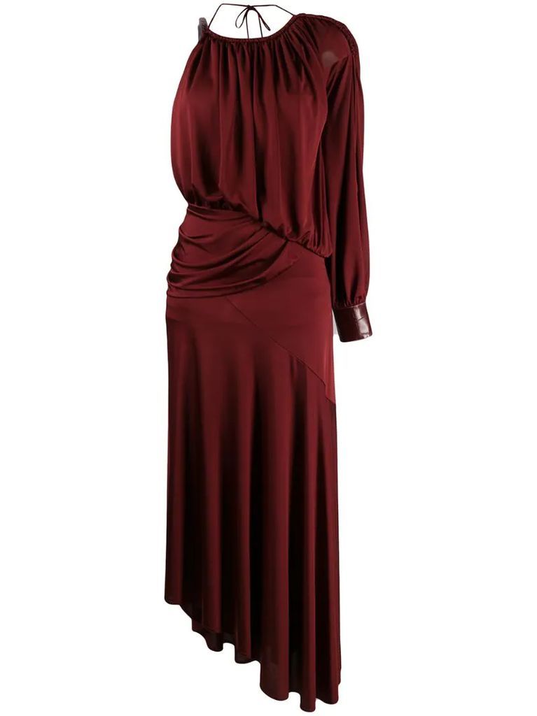 one shoulder asymmetric draped evening dress