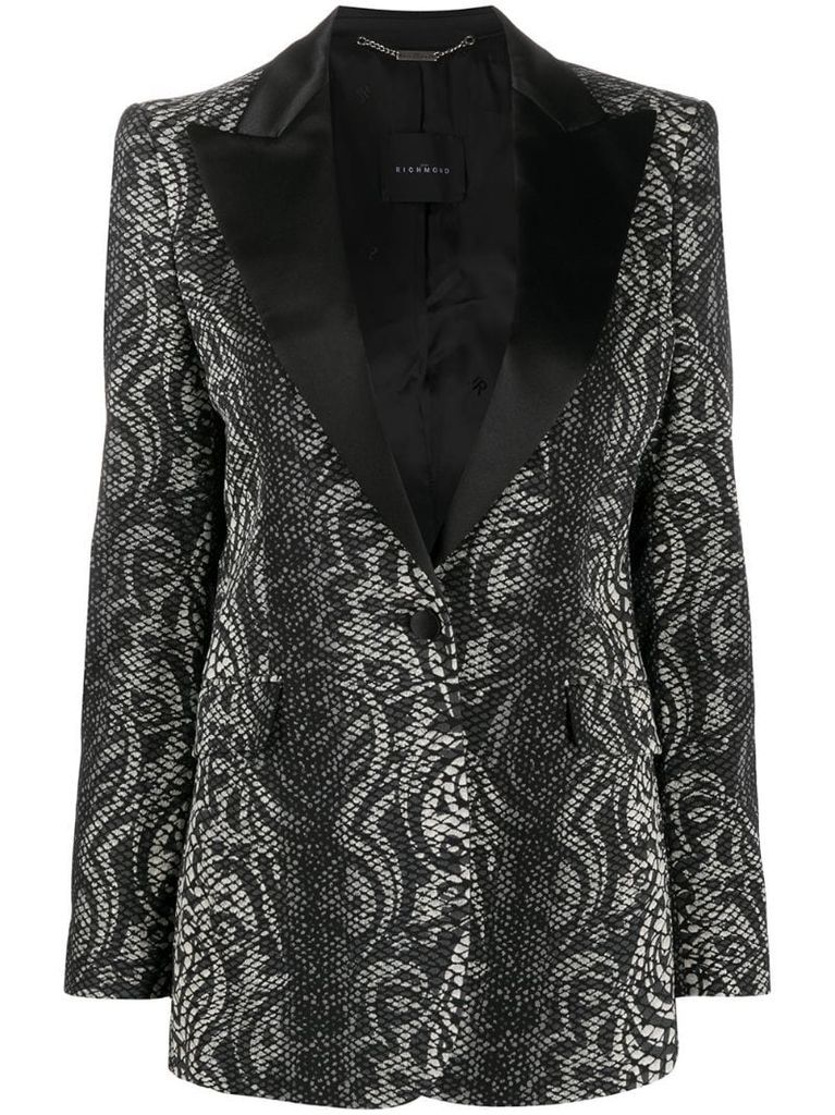 snakeskin print tuxedo blazer