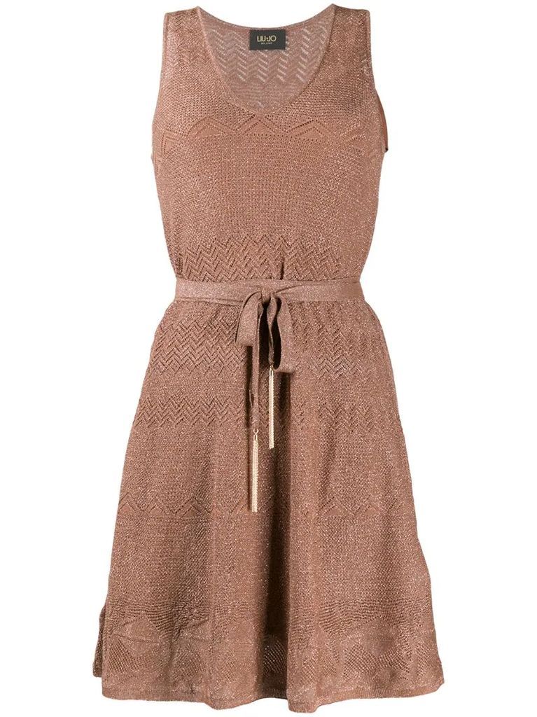 metallic-thread sleeveless mini dress