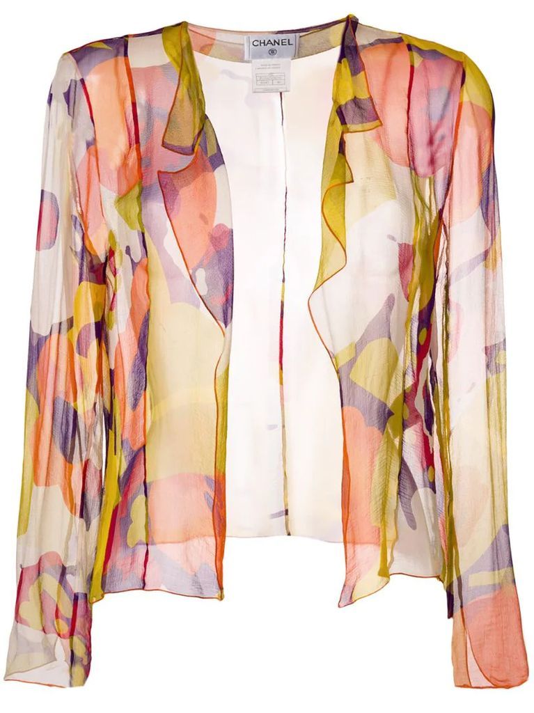 abstract print sheer blouse