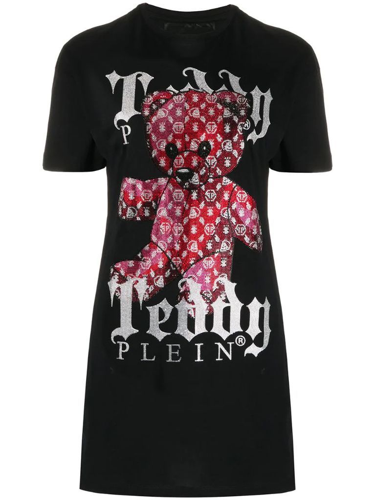 teddy bear print T-shirt dress