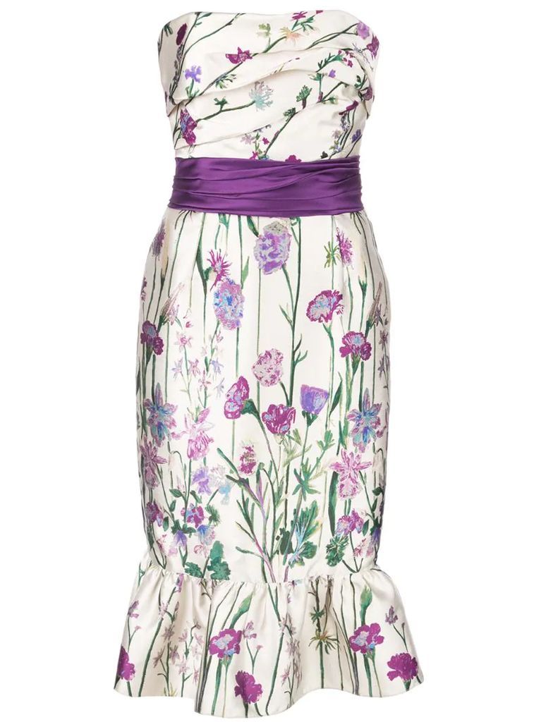 floral print strapless dress