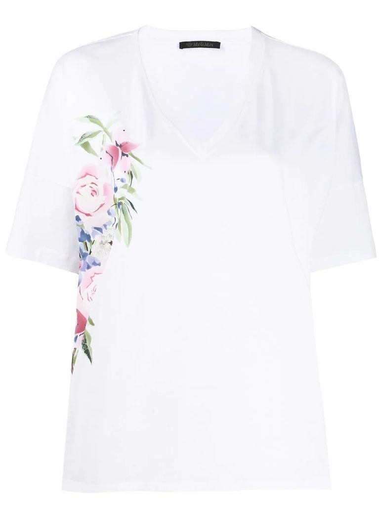 floral v-neck T-shirt